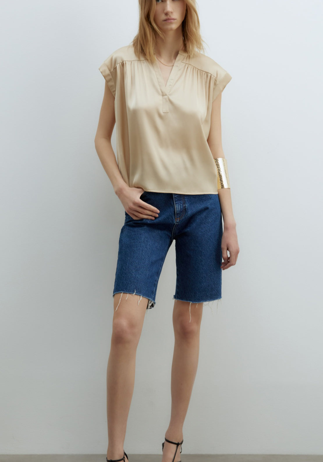 Sfera Printed Shiny Top - Camel 5 Shaws Department Stores
