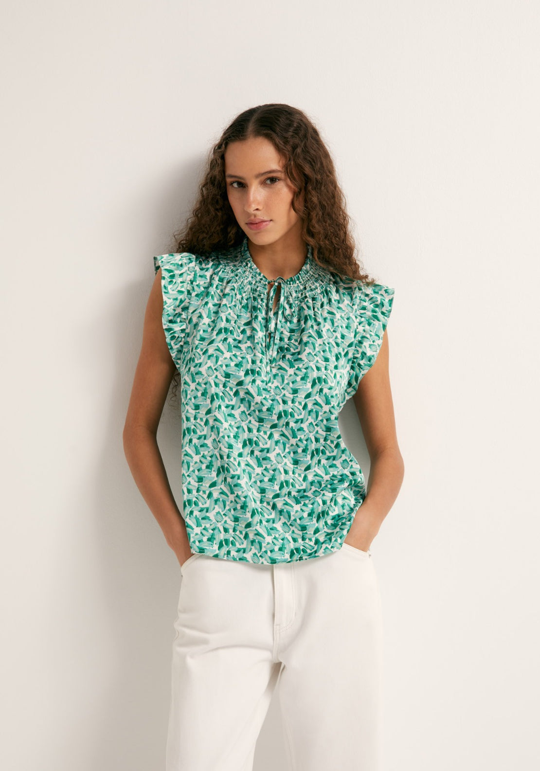 Sfera Printed Flowy Top - Tie Neck 1 Shaws Department Stores