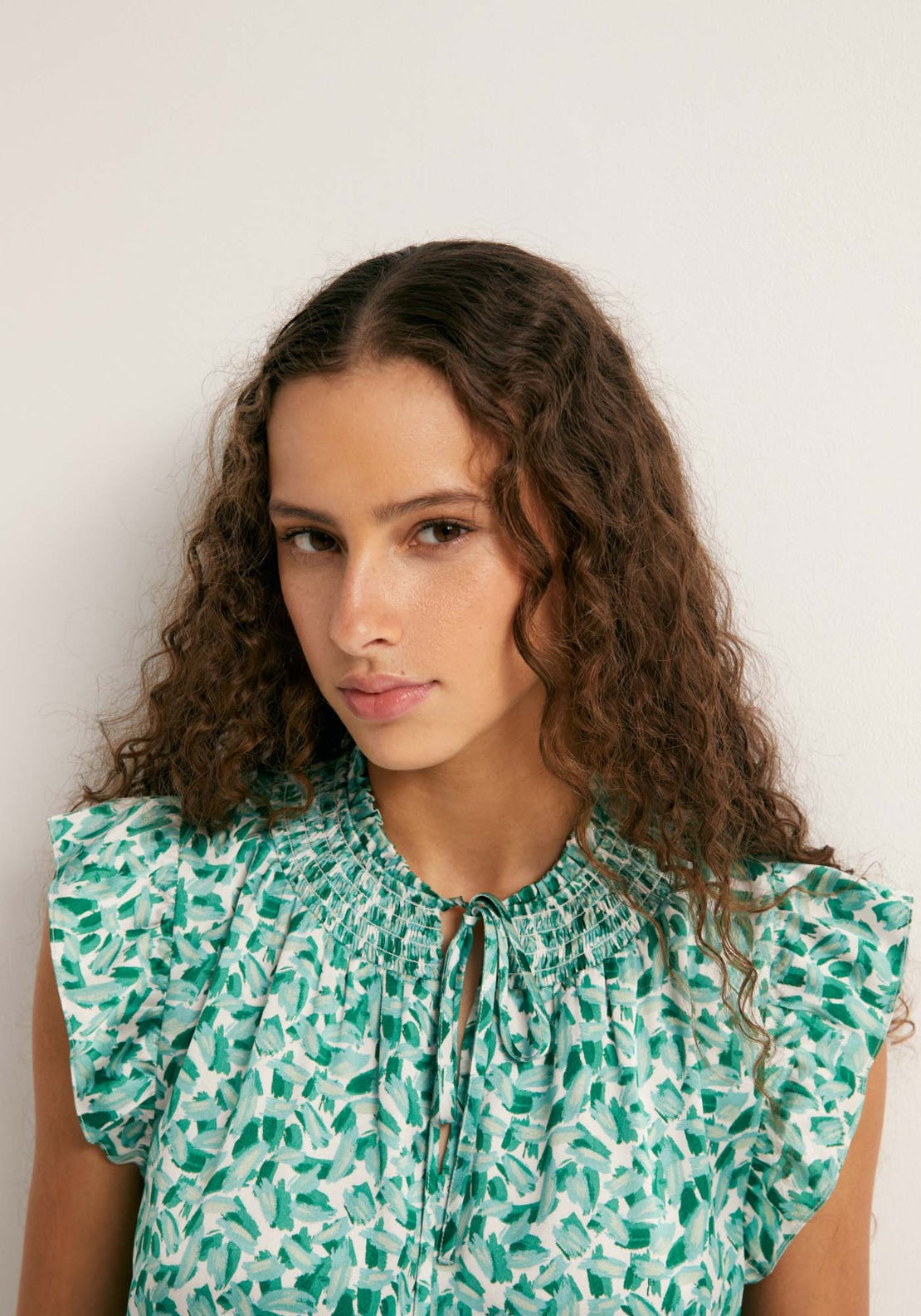 Sfera Printed Flowy Top - Tie Neck 3 Shaws Department Stores