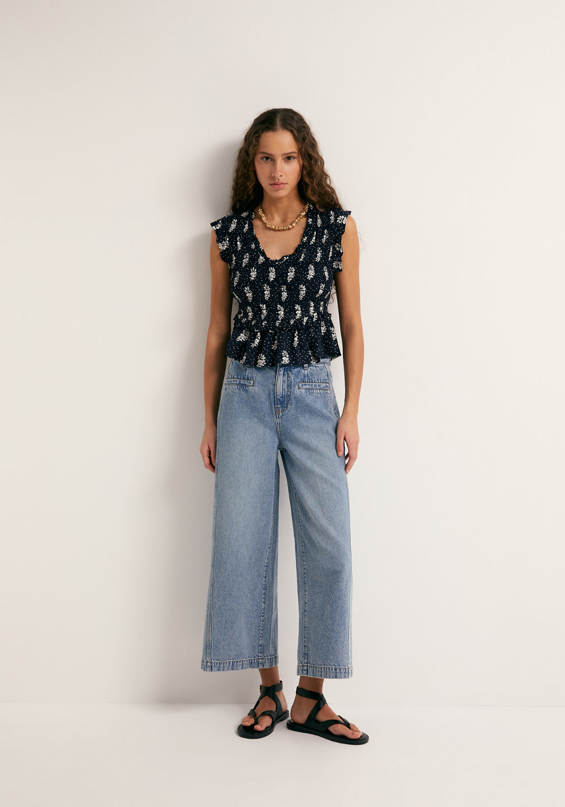 Printed Ruffle Top - Blue