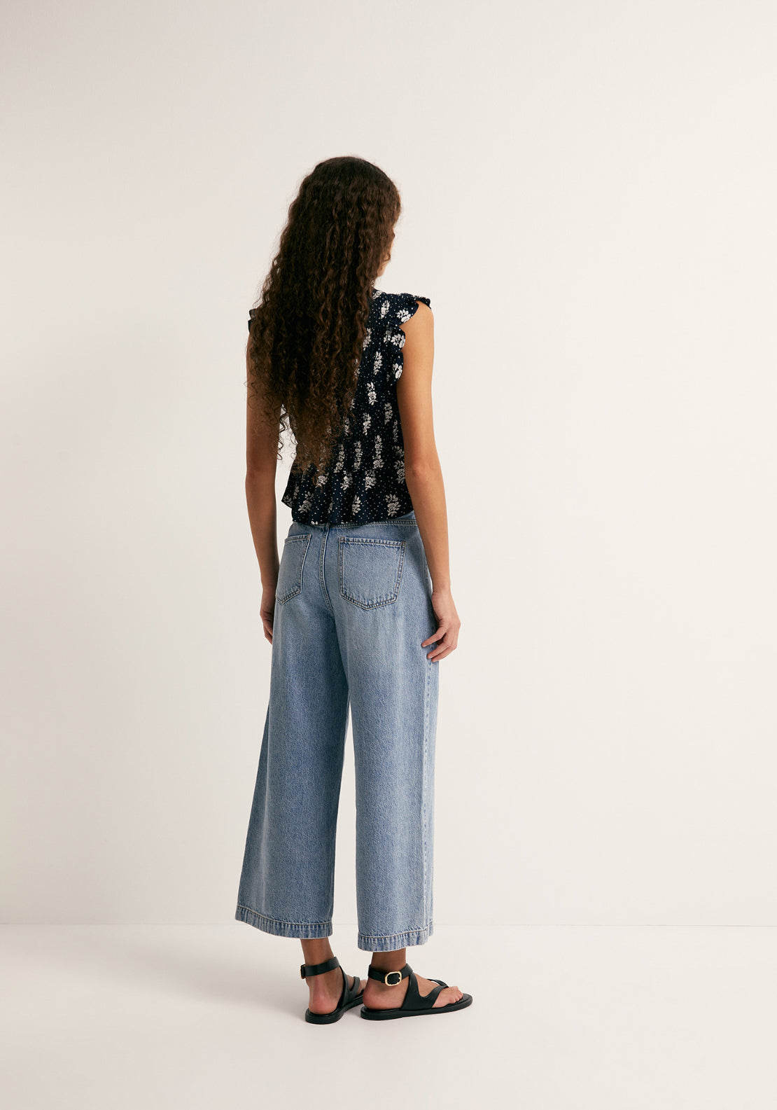 Printed Ruffle Top - Blue