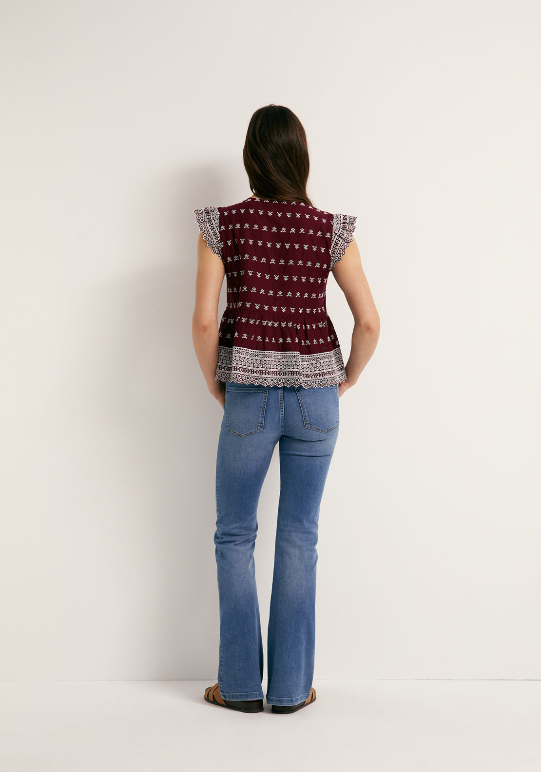 Tie Front Flutter Cotton Sleeve Top - Red
