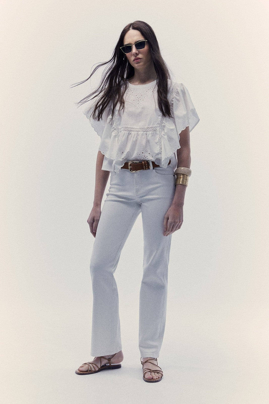 Sfera Lace butterfly sleeve blouse - White 1 Shaws Department Stores