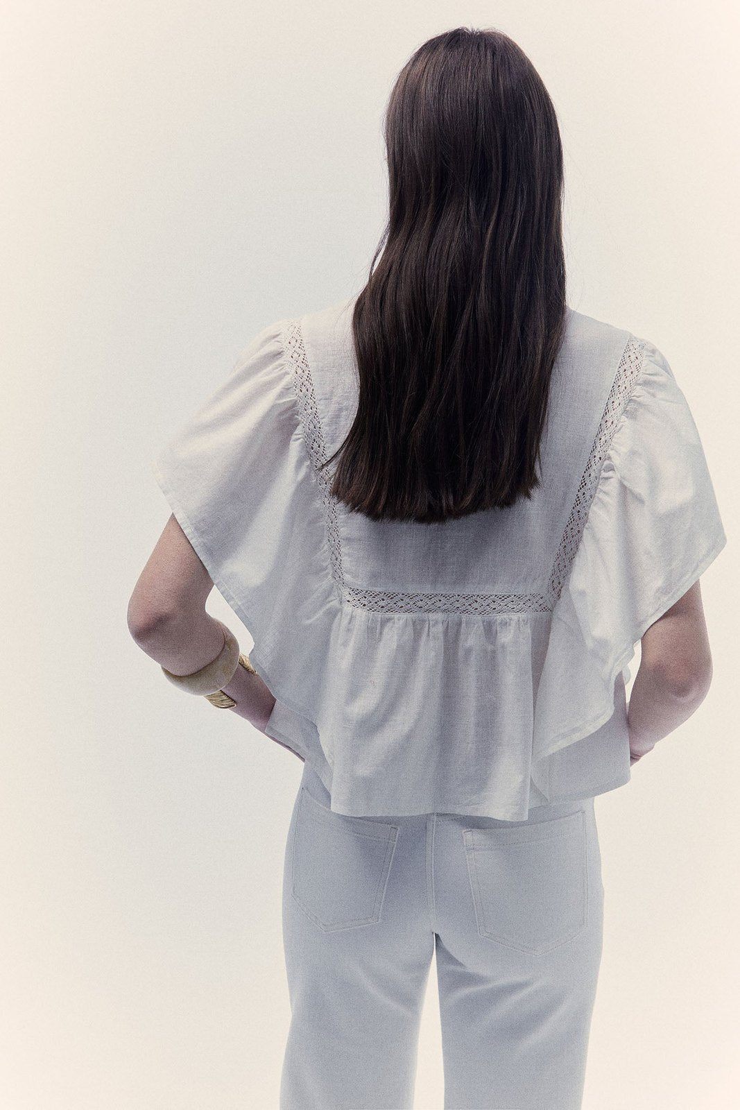 Sfera Lace butterfly sleeve blouse - White 5 Shaws Department Stores