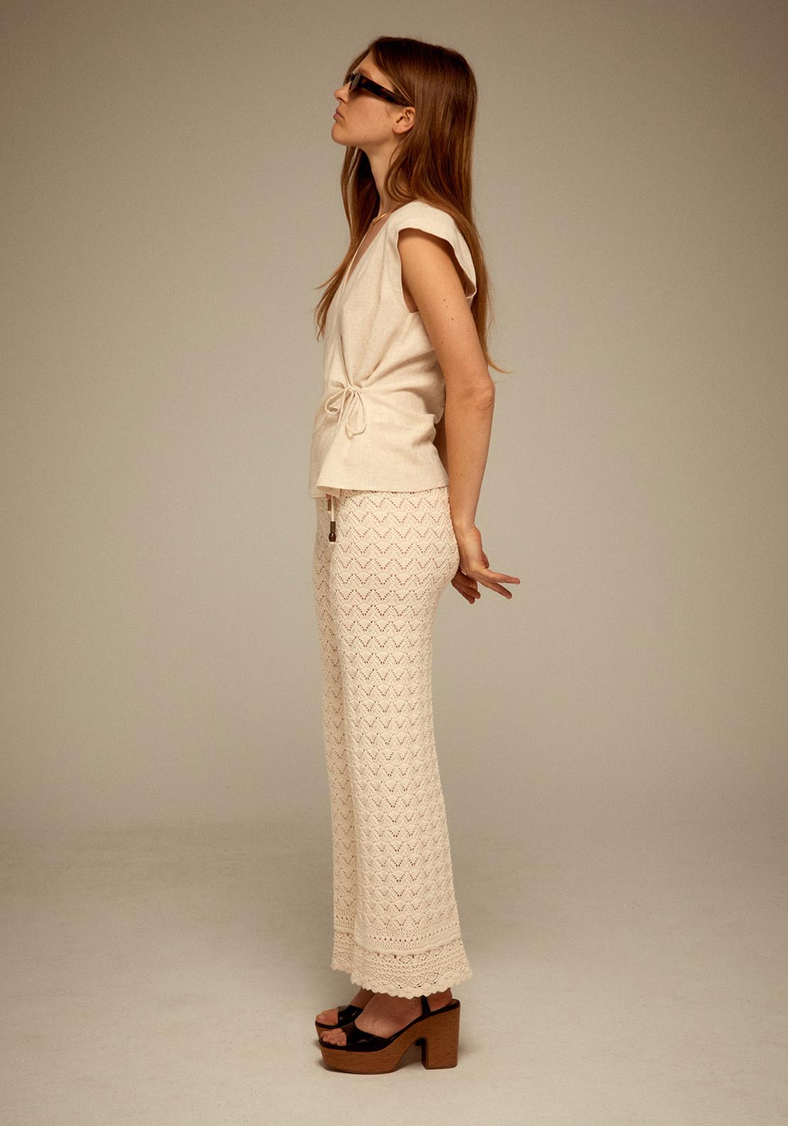 Sfera Sleeveless Crossover Blouse - Beige 3 Shaws Department Stores