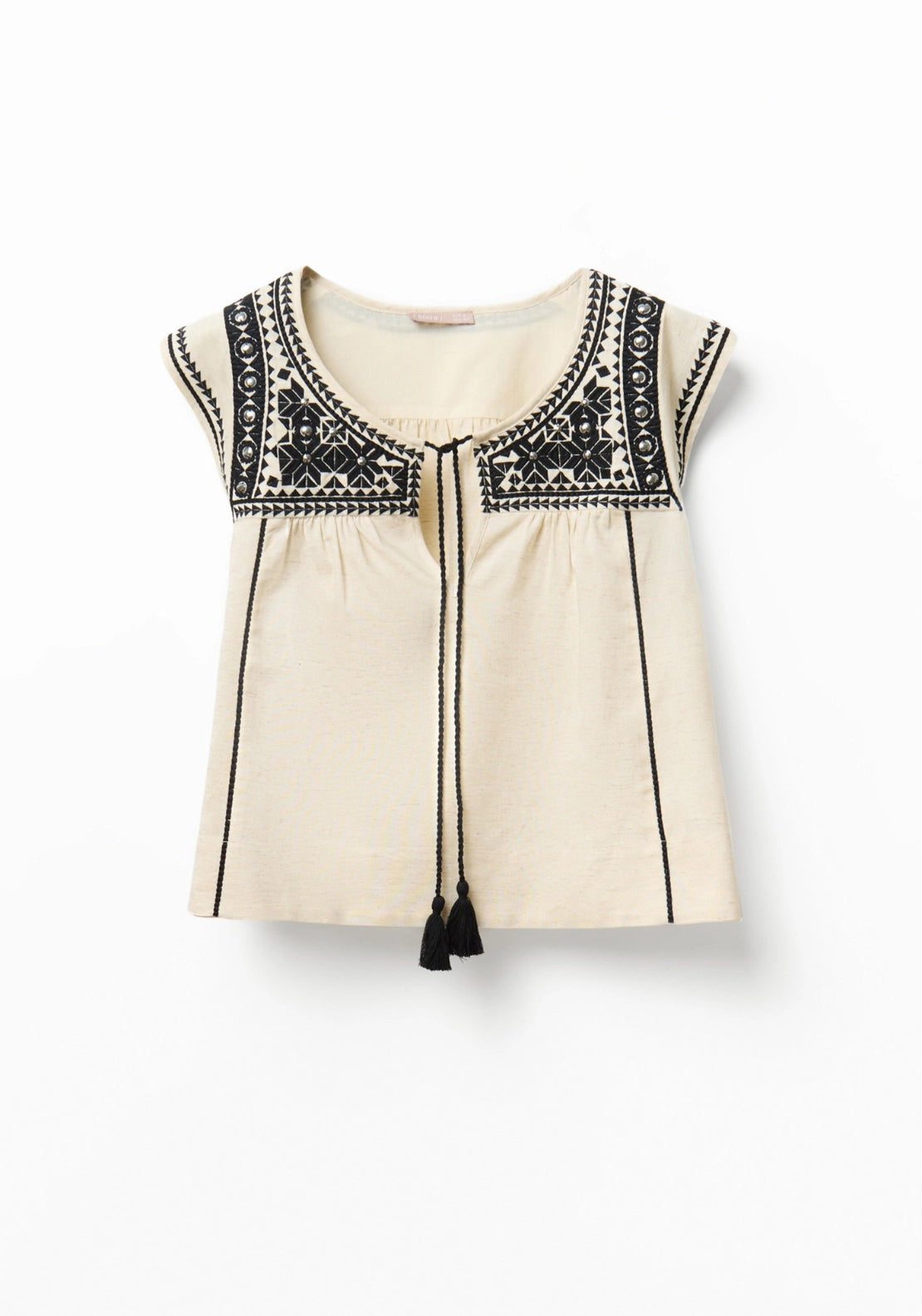 Mirror-Embroidered Blouse - Beige
