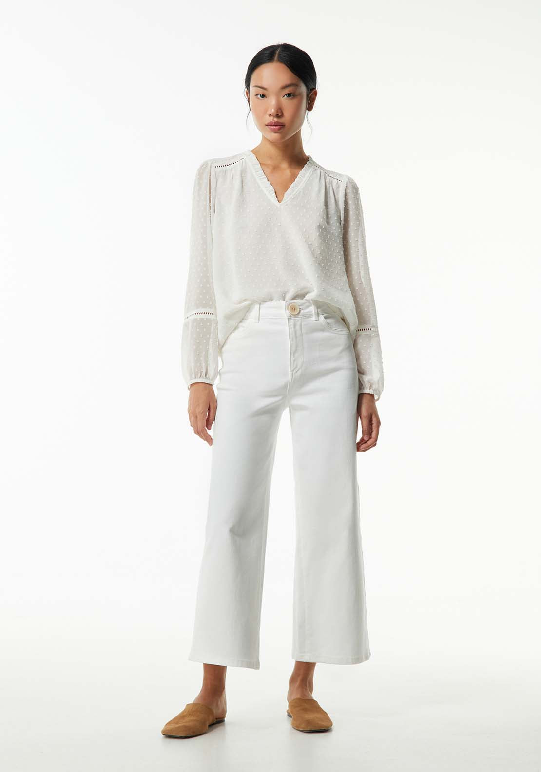 Sfera Elastic details plumetis blouse - White 2 Shaws Department Stores