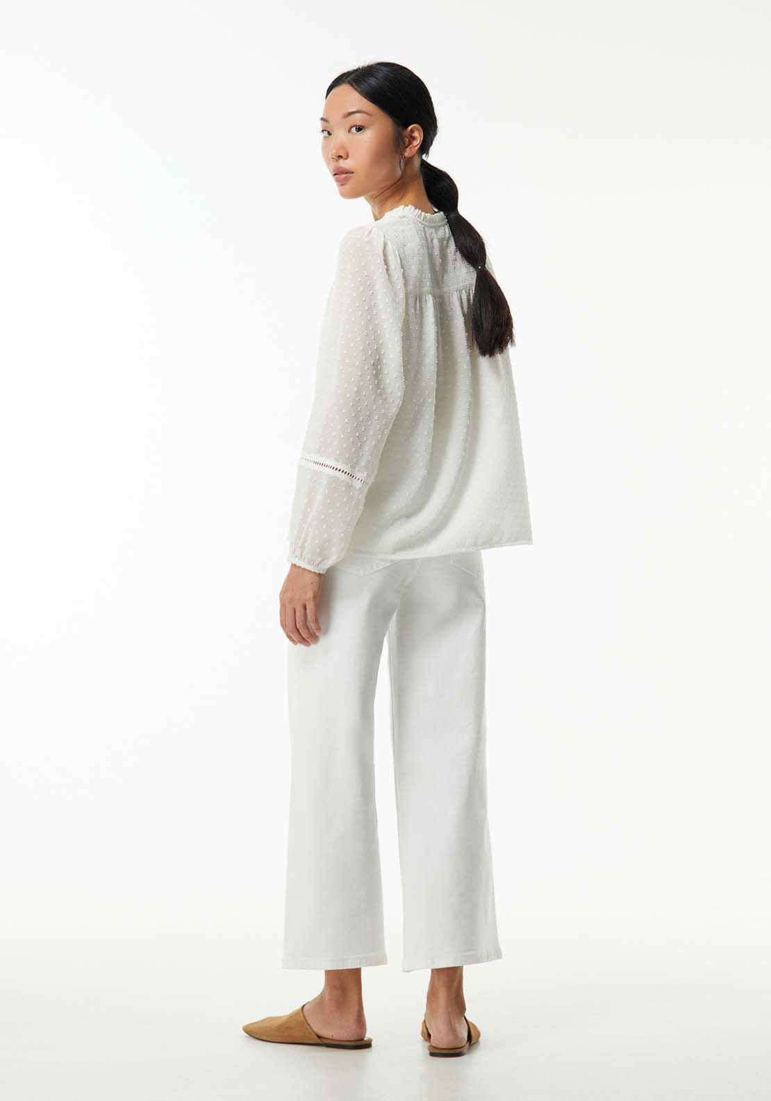 Sfera Elastic details plumetis blouse - White 3 Shaws Department Stores