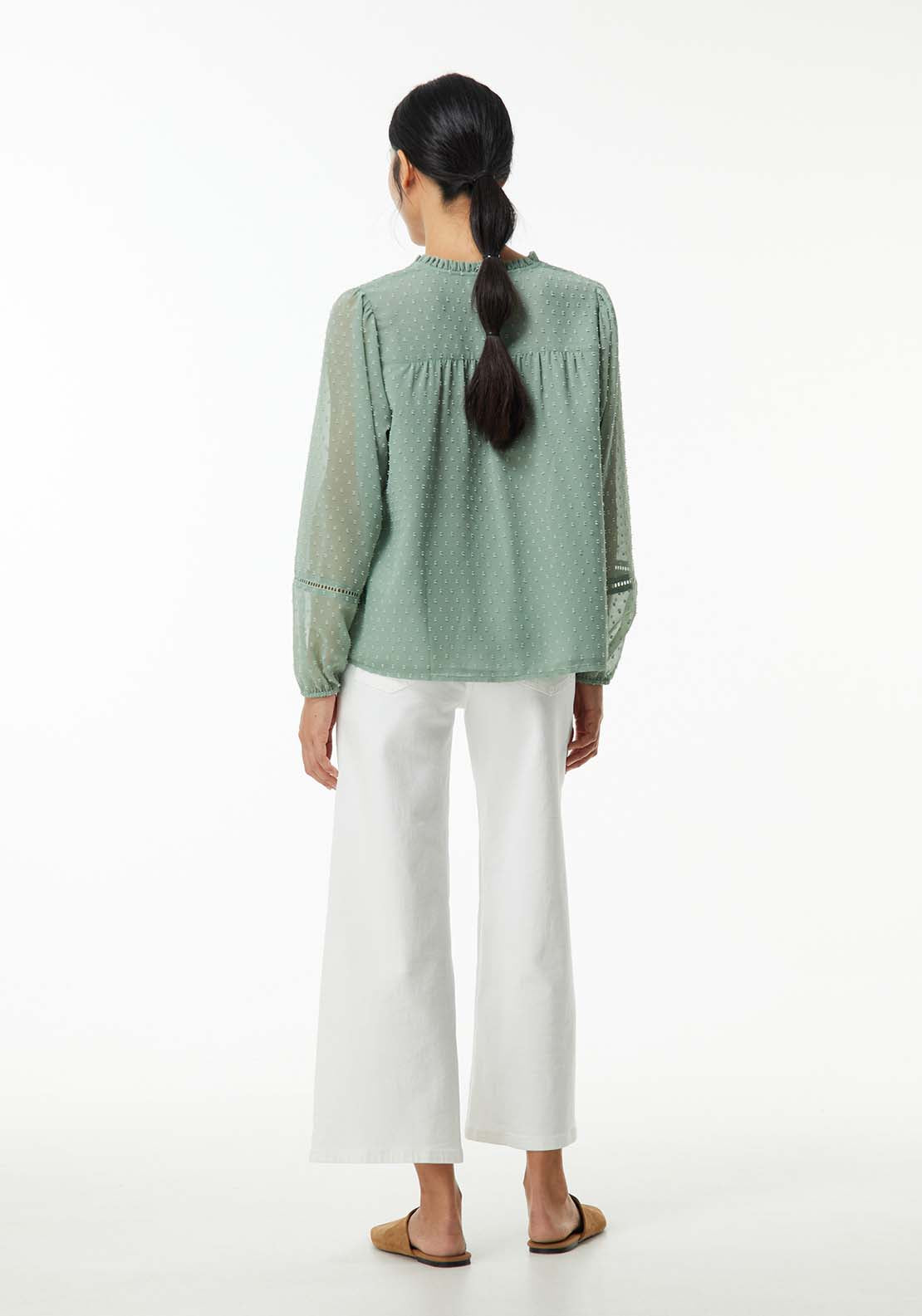 Sfera Elastic details plumetis blouse - Sage 2 Shaws Department Stores