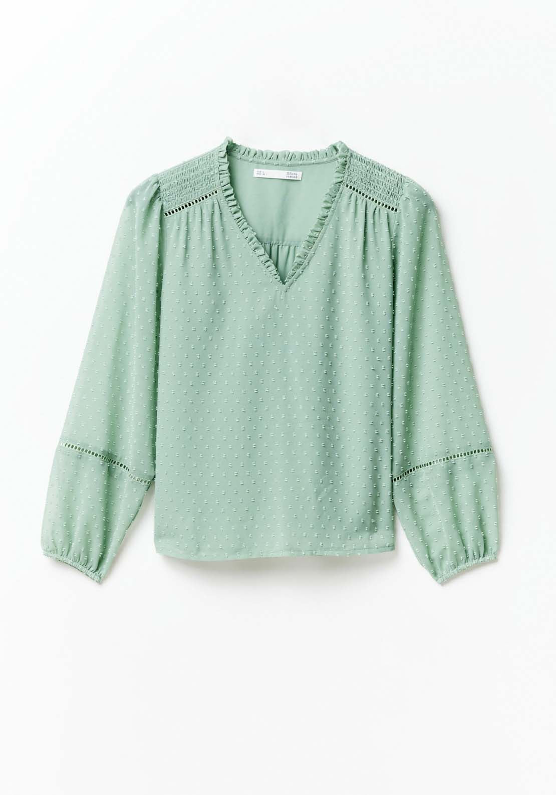 Sfera Elastic details plumetis blouse - Sage 5 Shaws Department Stores
