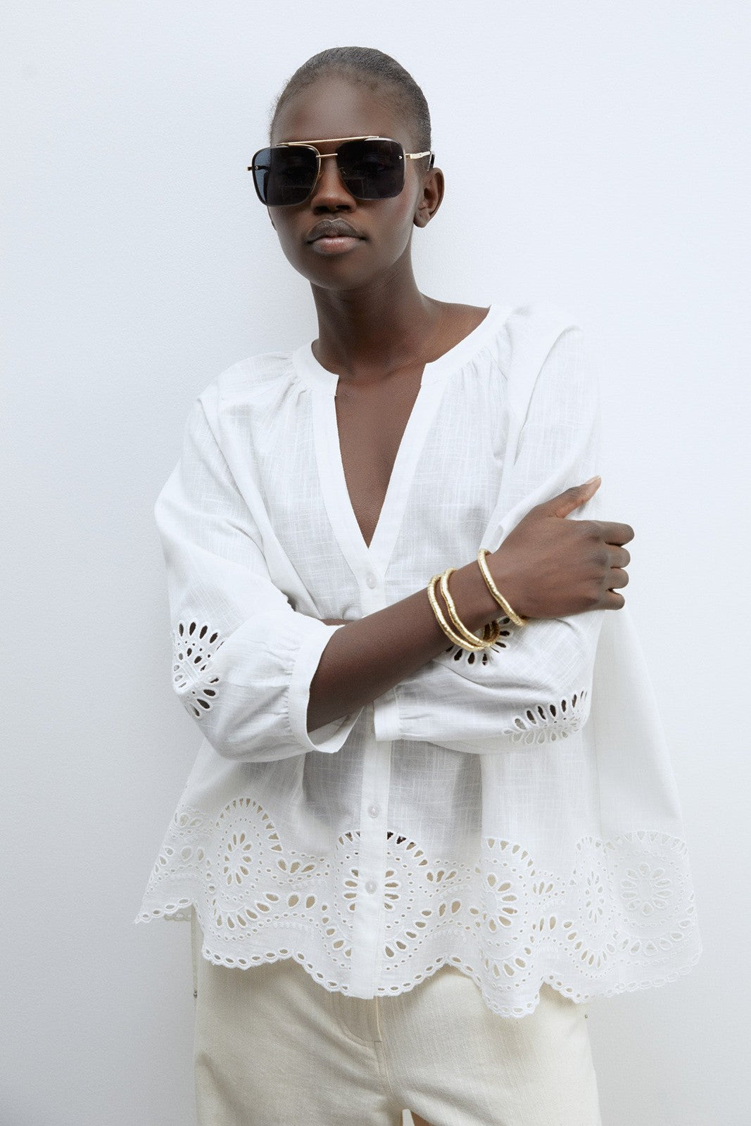 Sfera Buttons raglan blouse - White 2 Shaws Department Stores