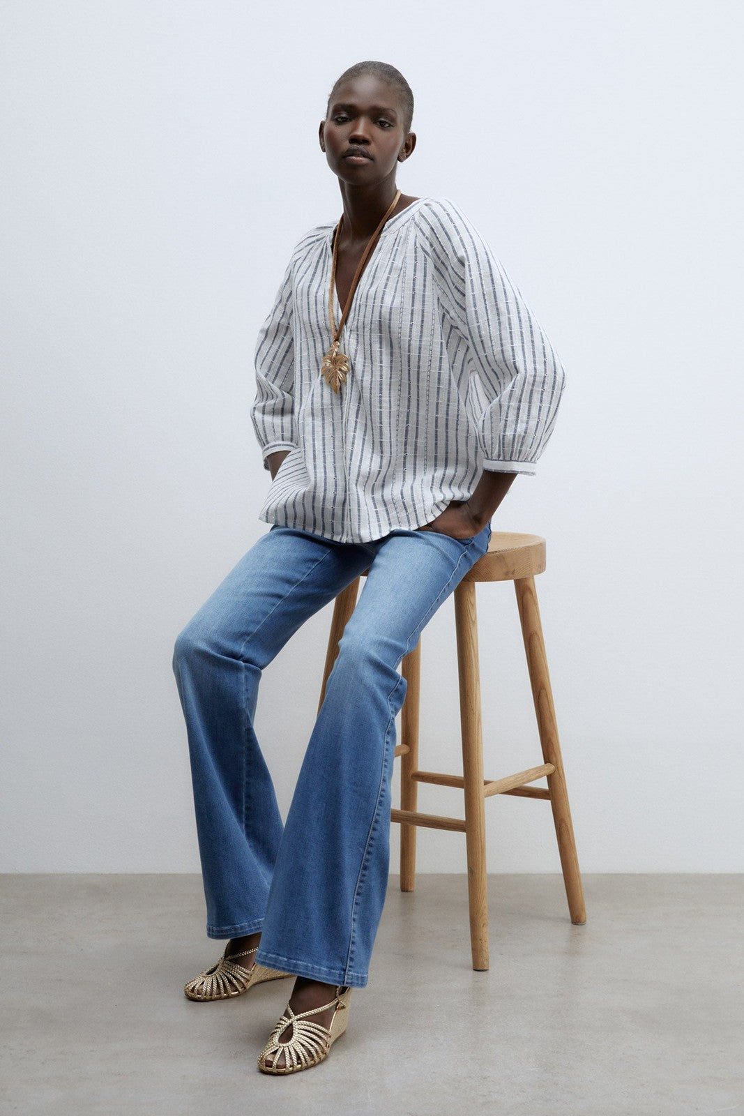 Sfera Buttons raglan blouse - Print Blue 1 Shaws Department Stores