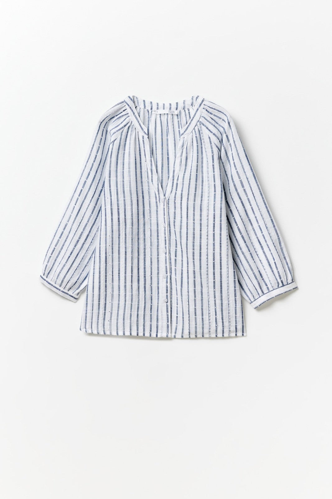 Sfera Buttons raglan blouse - Print Blue 7 Shaws Department Stores