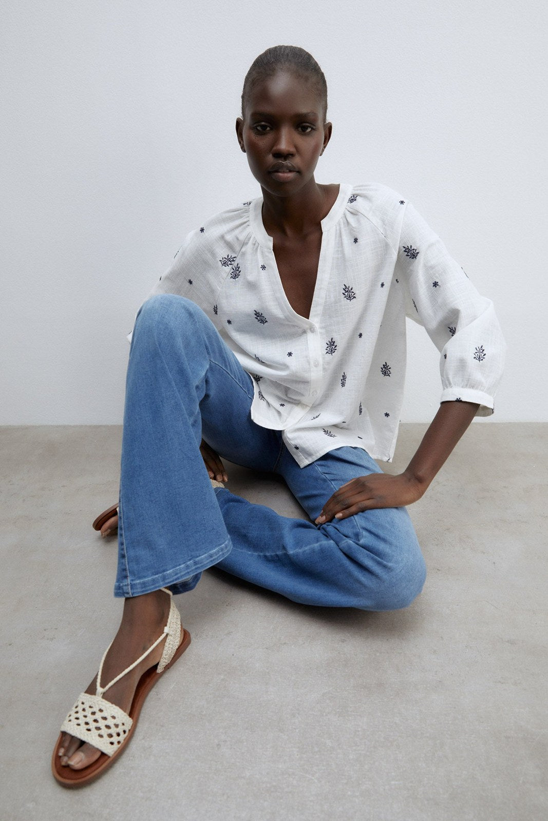 Sfera Buttons raglan blouse - Blue Acid 4 Shaws Department Stores