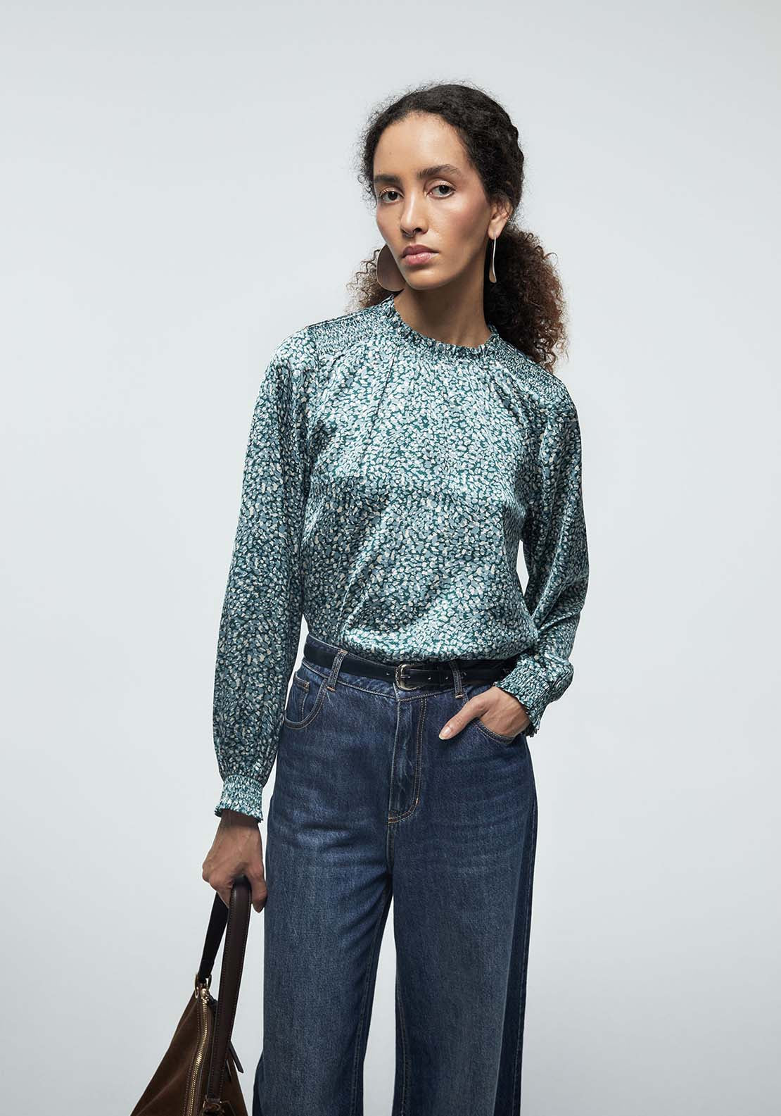 Basic Shirred Blouse - Green