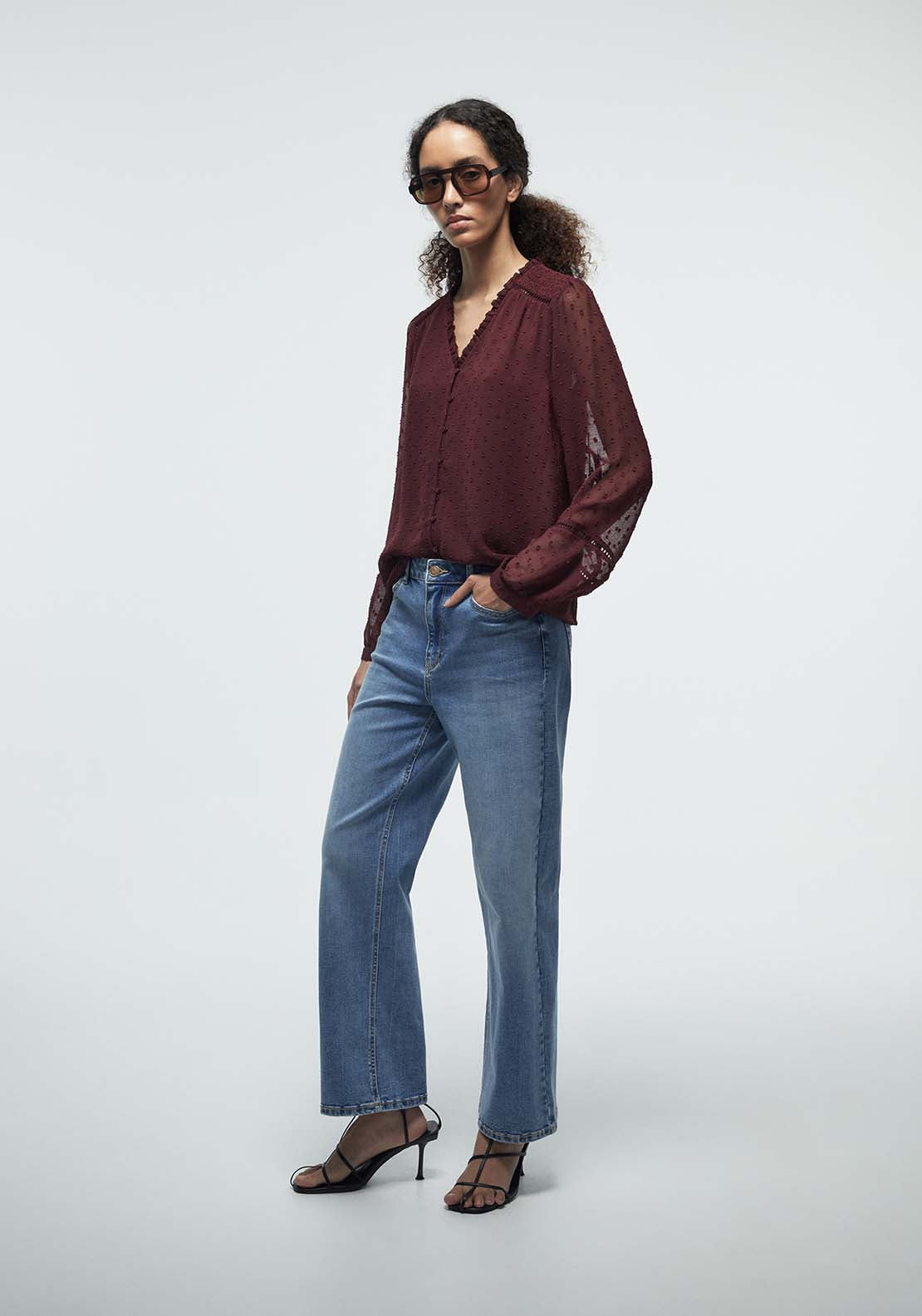 Buttons Plumetis Shirt - Red