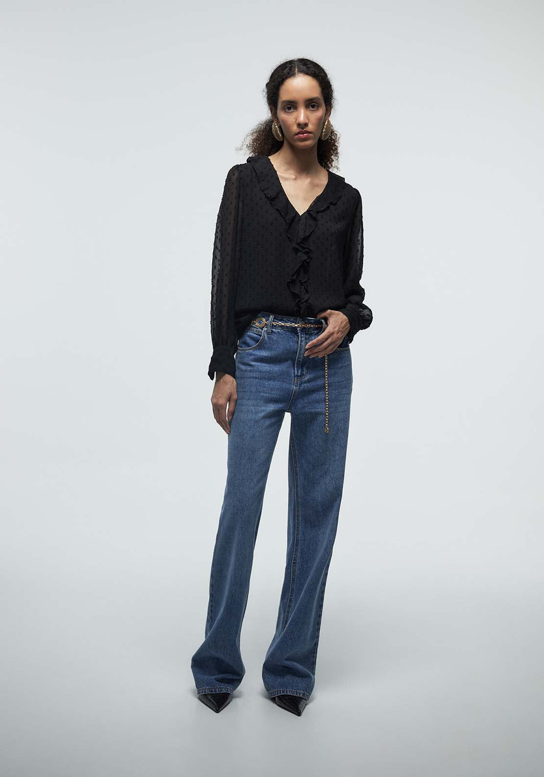 Ruffles Plumetis Blouse - Black