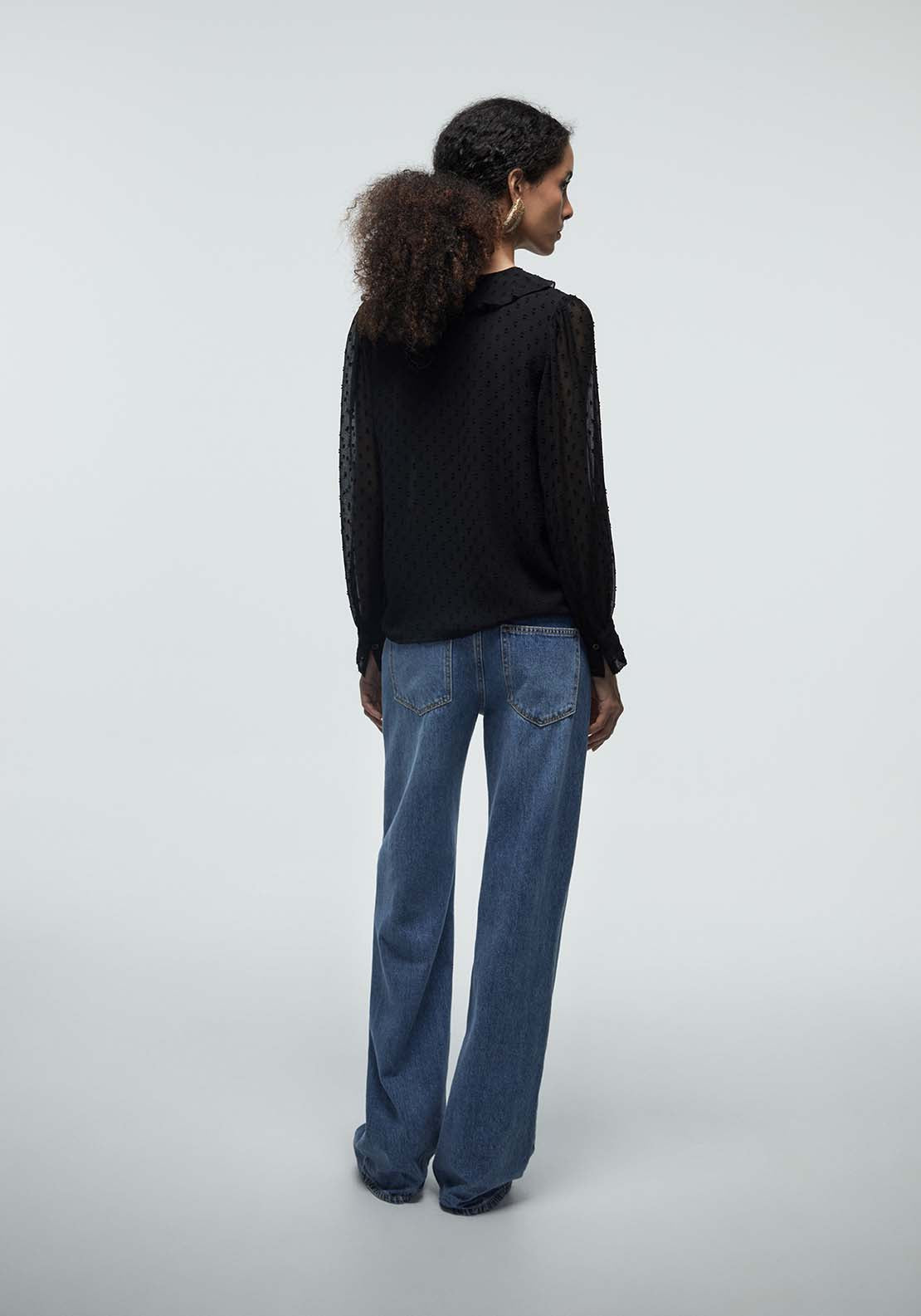 Ruffles Plumetis Blouse - Black