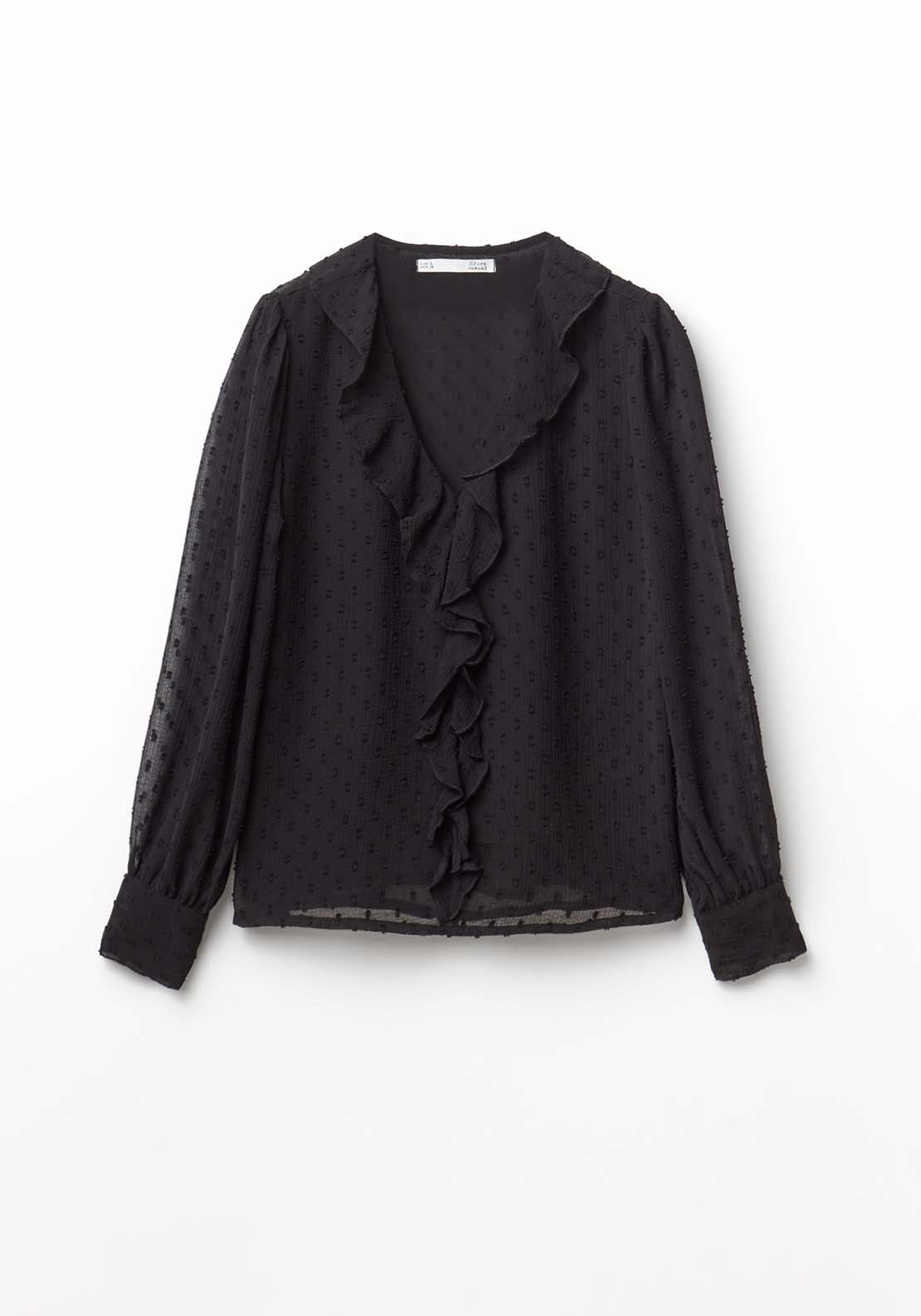 Ruffles Plumetis Blouse - Black