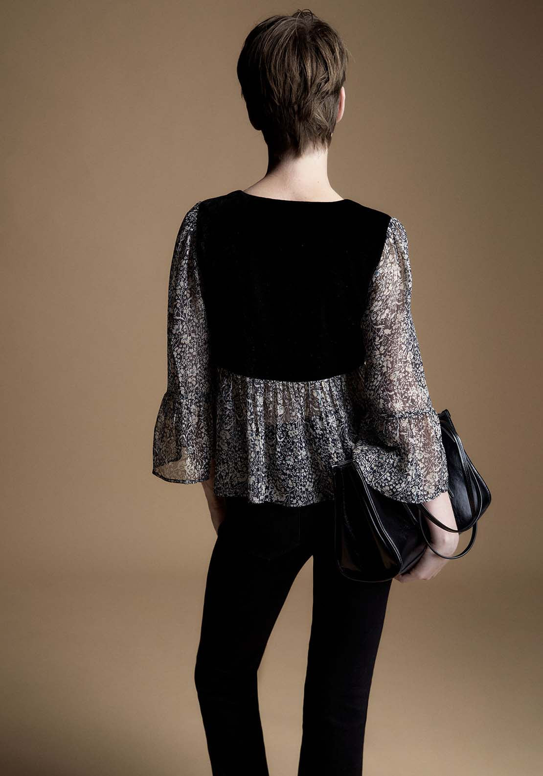 Mixed Media Lurex Blouse - Black