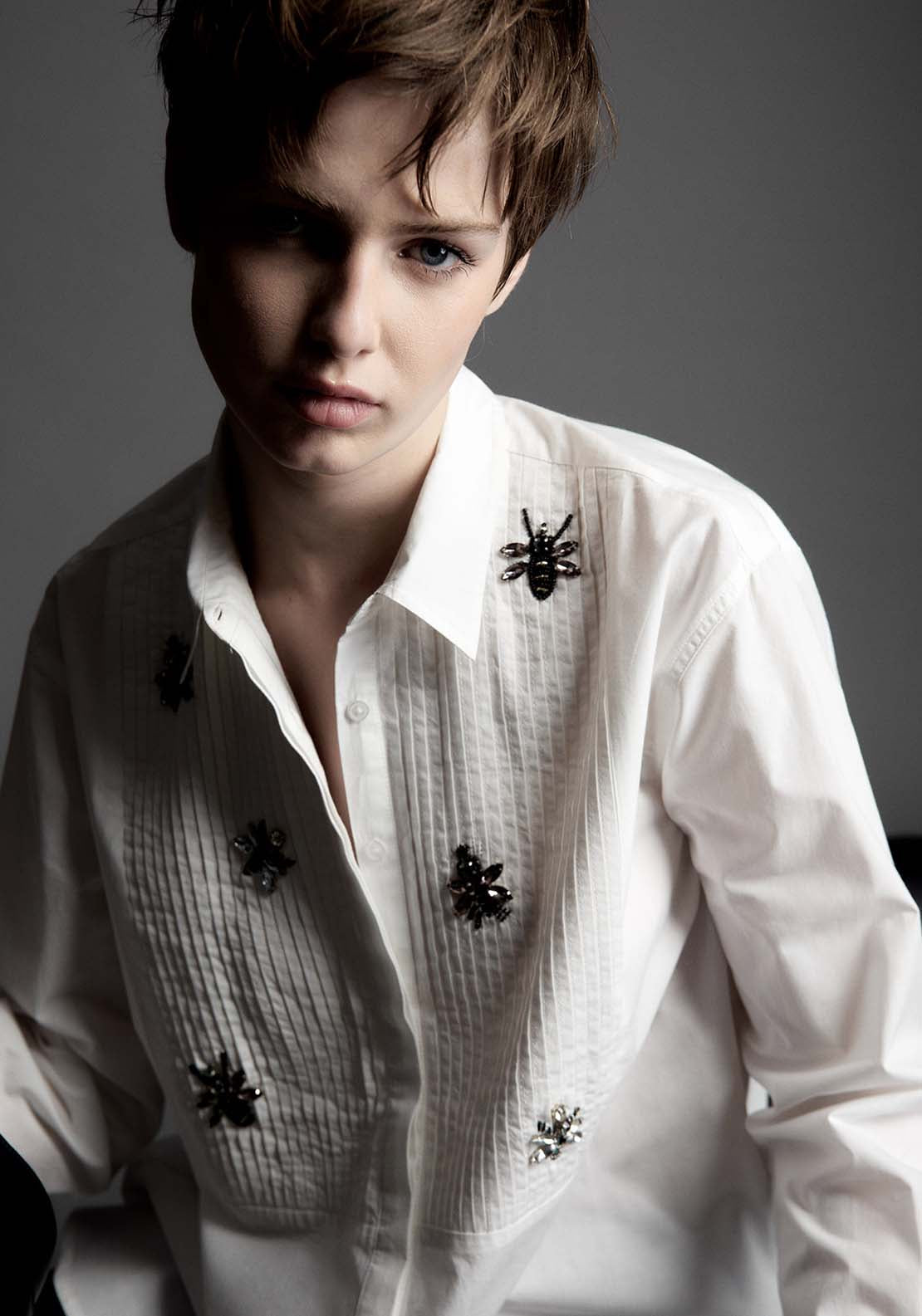 Appliqué Poplin Blouse - White