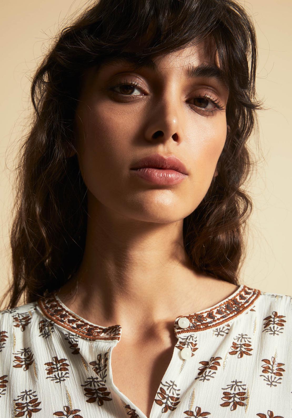 Printed Lurex Blouse - Cream