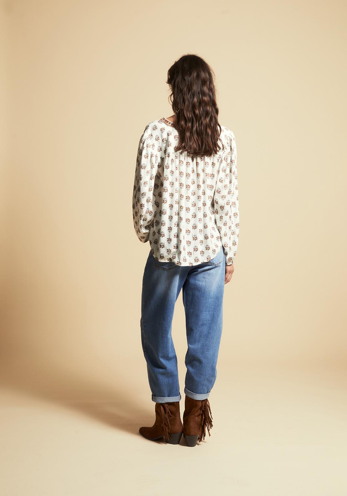 Printed Lurex Blouse - Cream