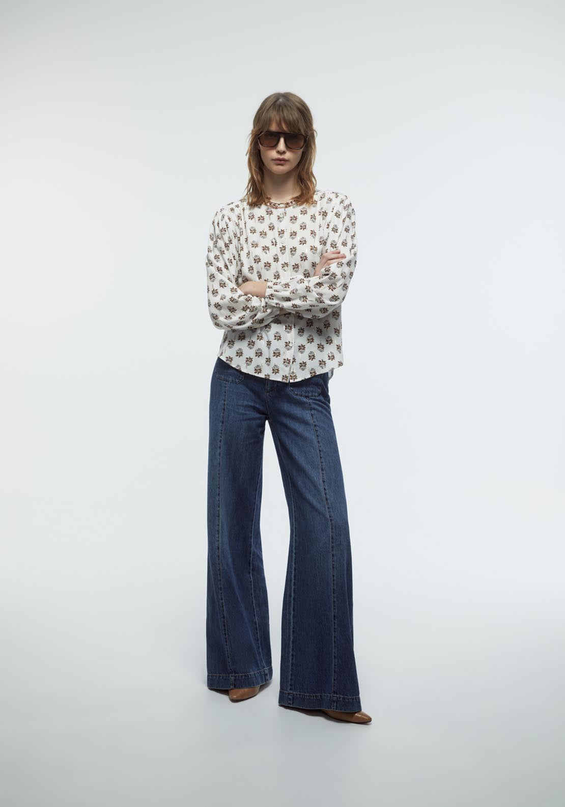Printed Lurex Blouse - Cream