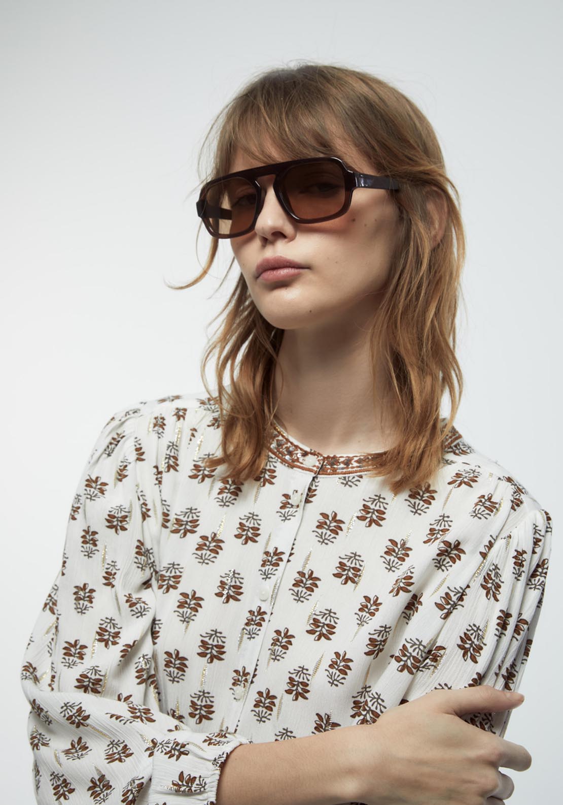 Printed Lurex Blouse - Cream