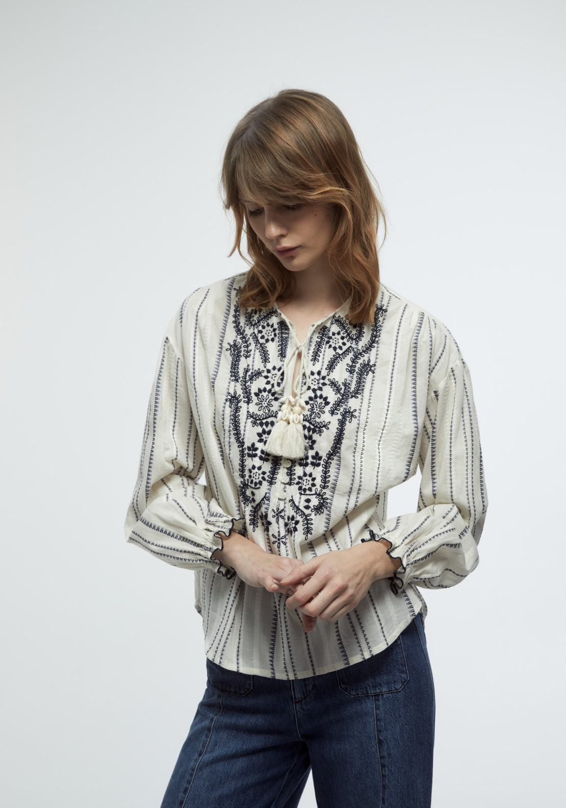 Embroidered Rustic Blouse - Cream