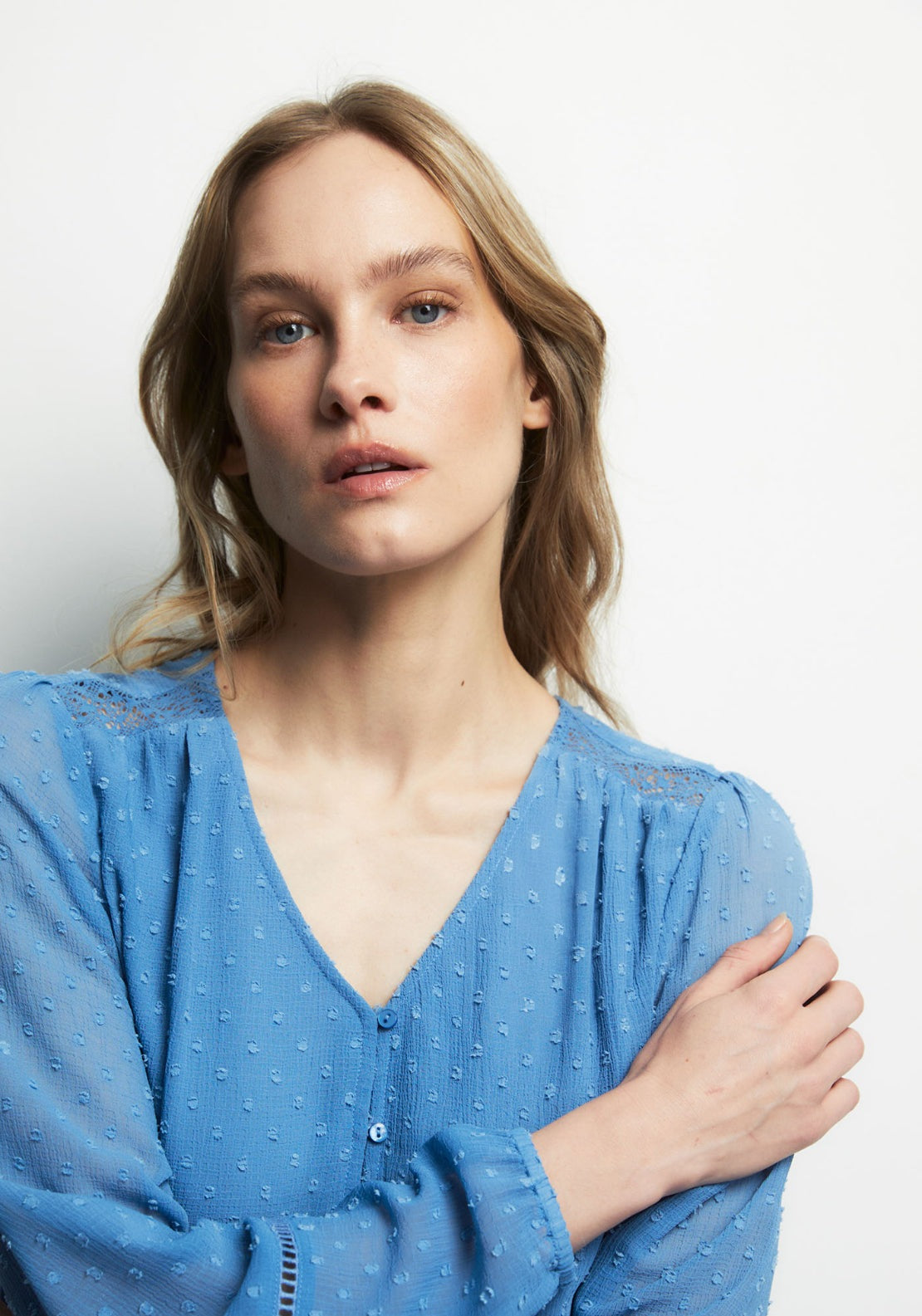 Buttons Plumetis Shirt - Blue