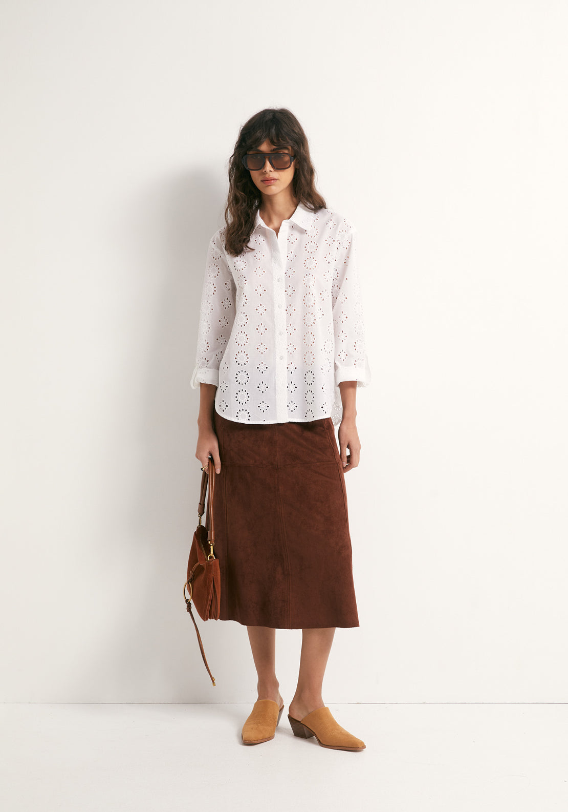 Cotton Schiffli Shirt - White
