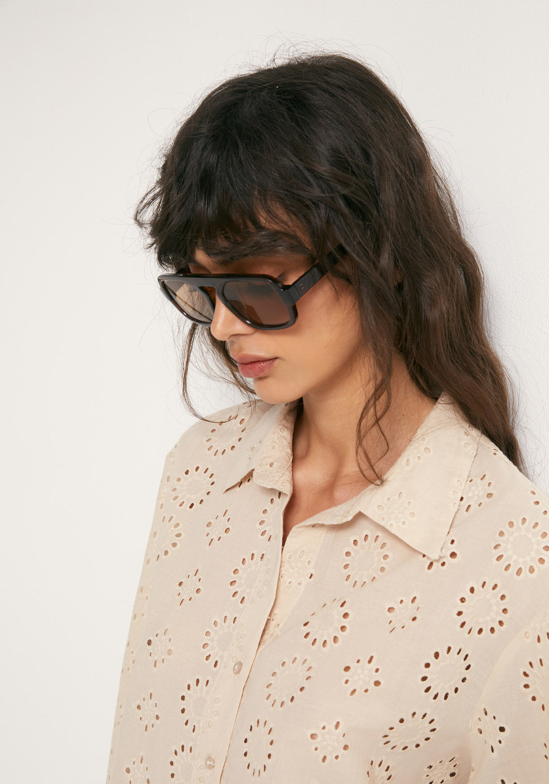 Cotton Schiffli Shirt - Beige