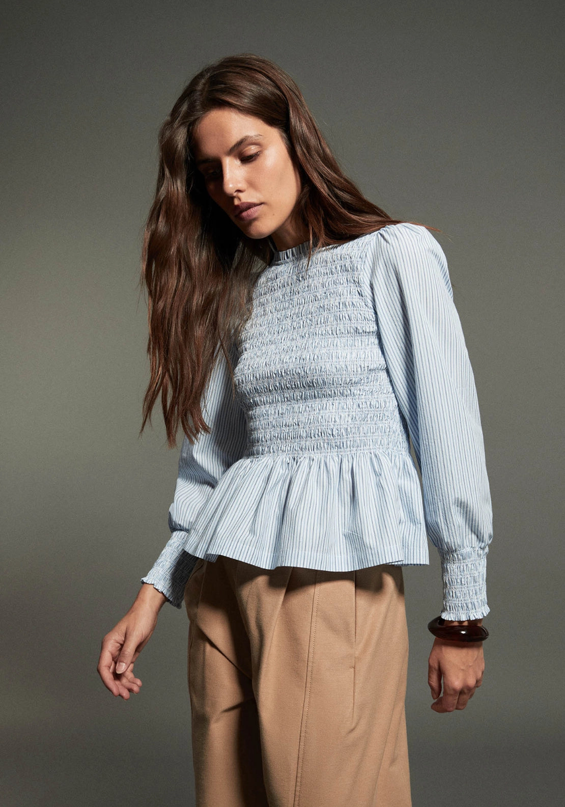 Striped Smocked Blouse - Blue