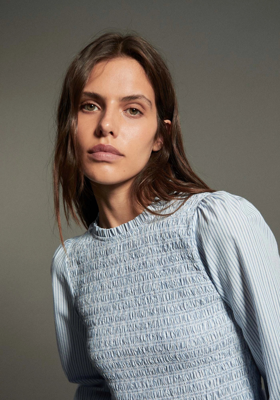 Striped Smocked Blouse - Blue