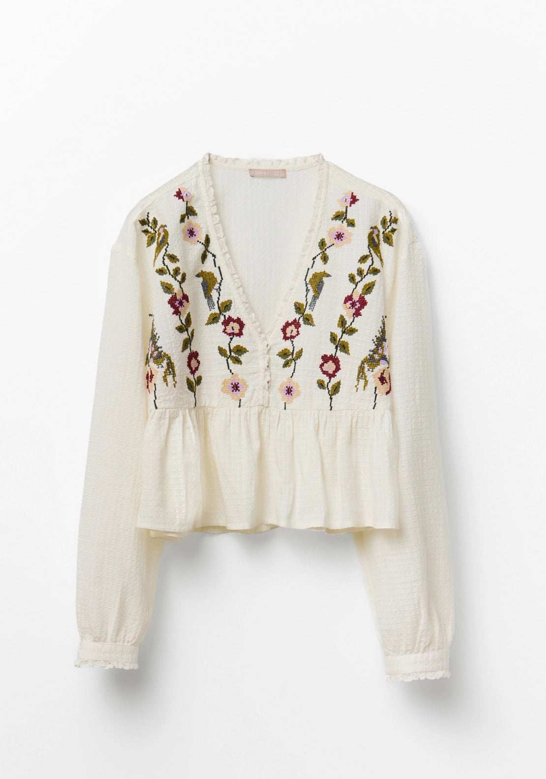 Floral Embroidered Blouse - White