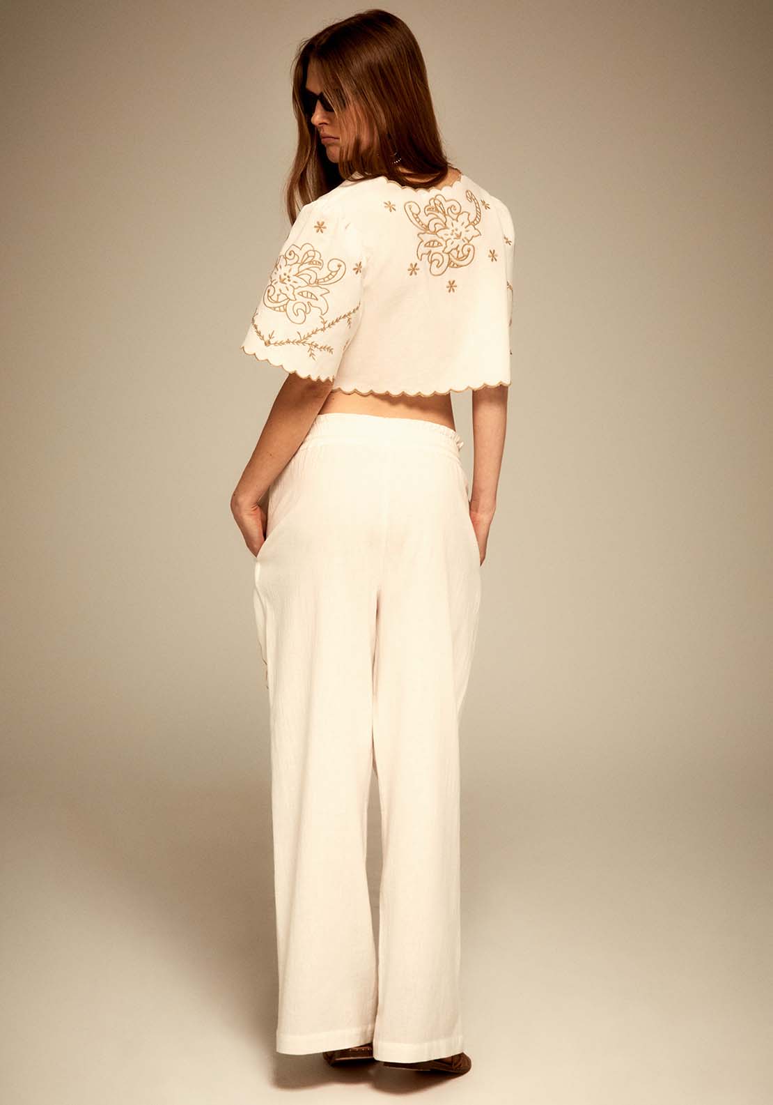 Sfera Embroidered Bolero Cardigan - Ecru 2 Shaws Department Stores