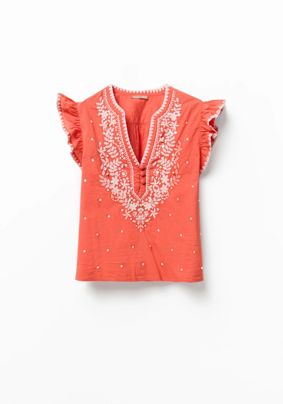 Beaded Contrast Embroidery Blouse - Red