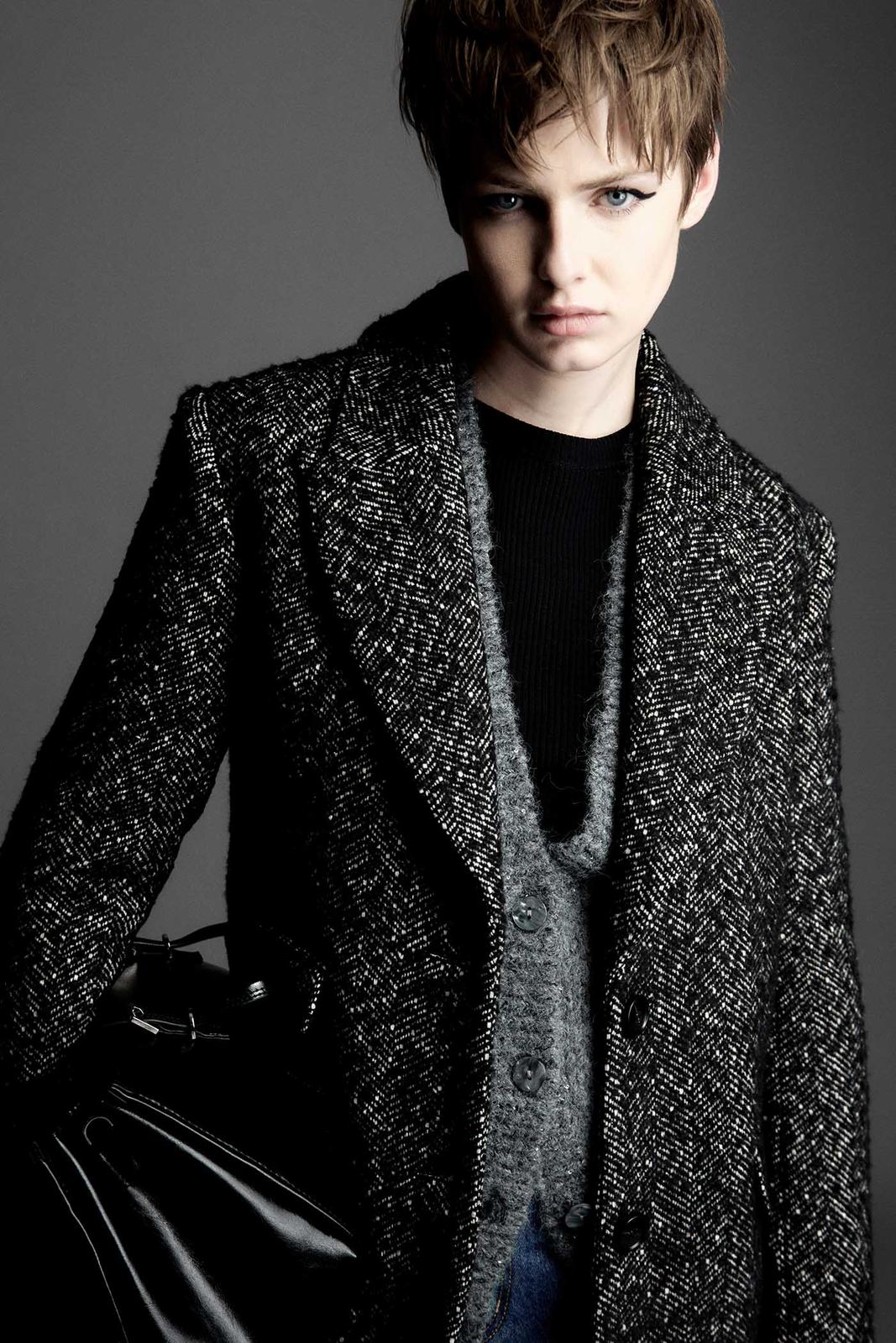 Long Herringbone Coat - Grey