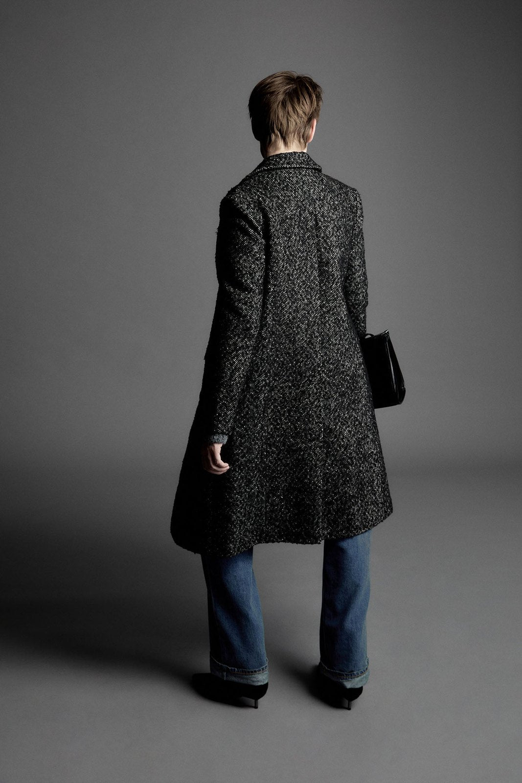 Long Herringbone Coat - Grey
