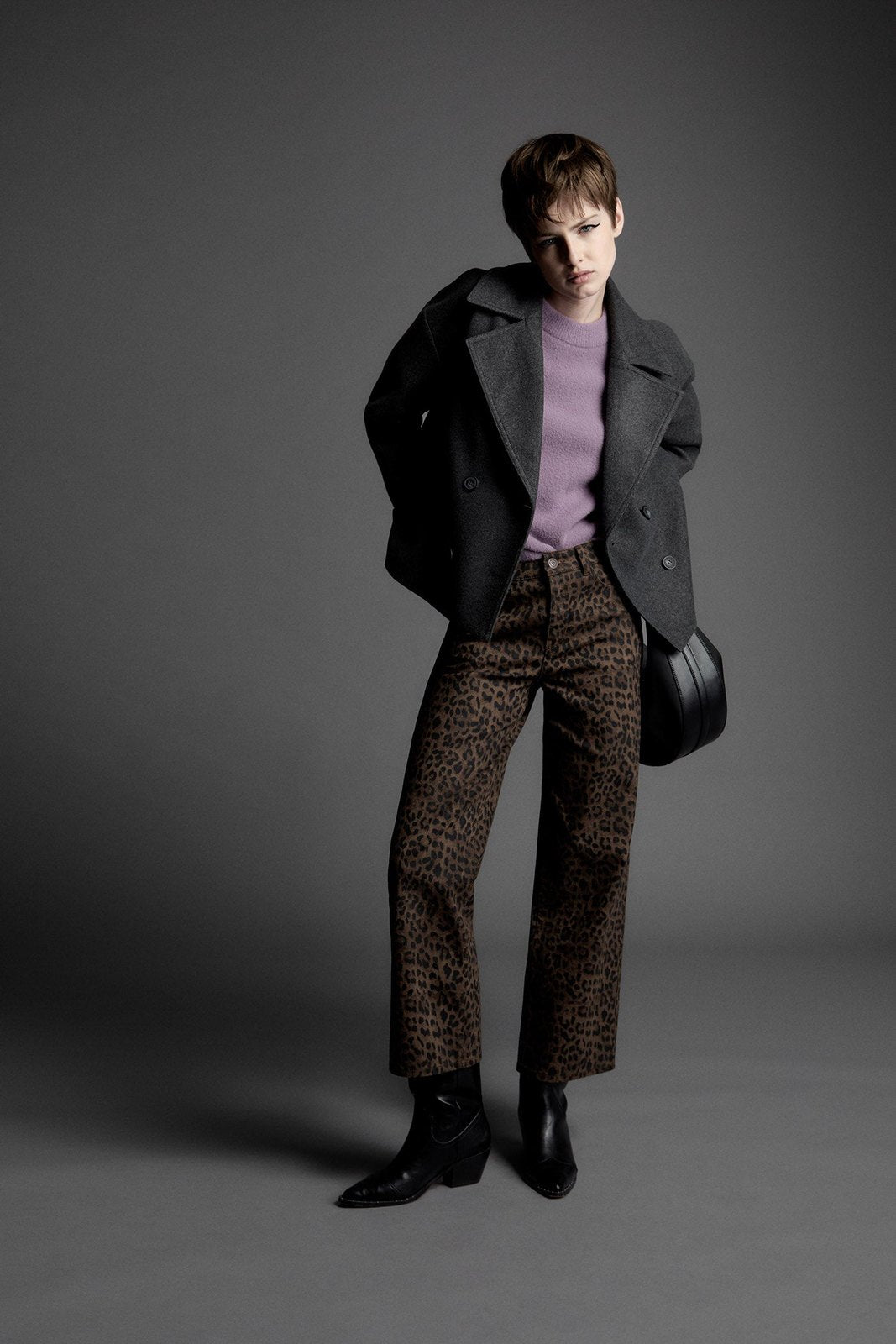 Short Double-Breasted Coat - Grey