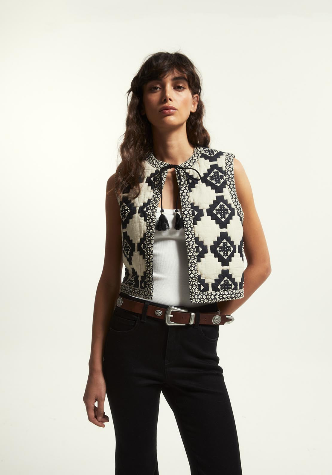 Beads Quilted Vest - Black