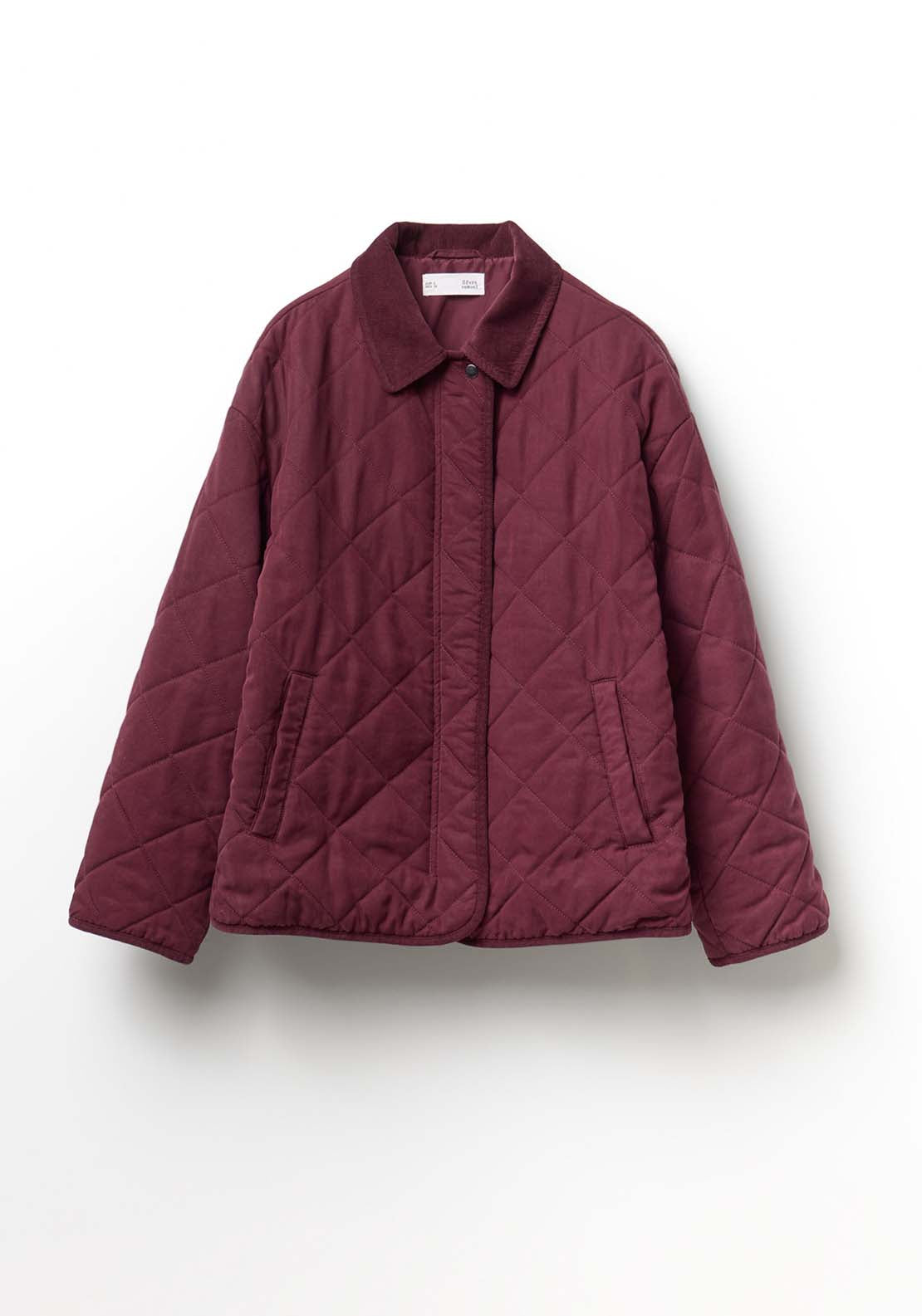 Corduroy Collar Quilted Jacket - Red