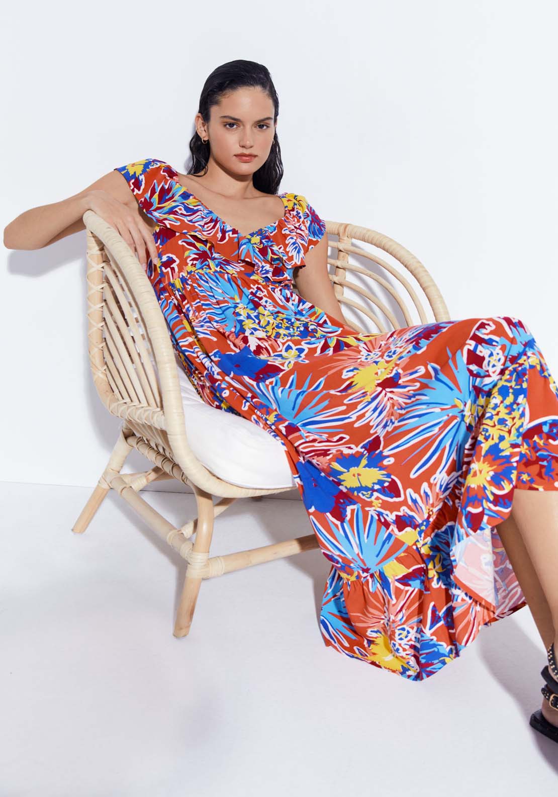Sfera Printed Ruffle Midi Dress 3 Shaws Department Stores