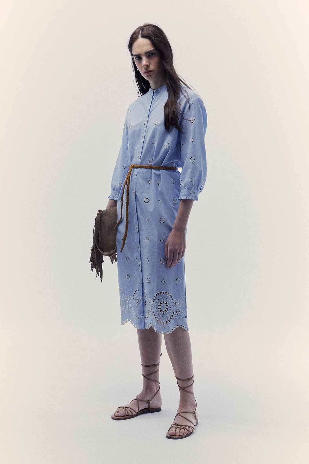 Sfera Embroidered chambray dress - Blue 1 Shaws Department Stores