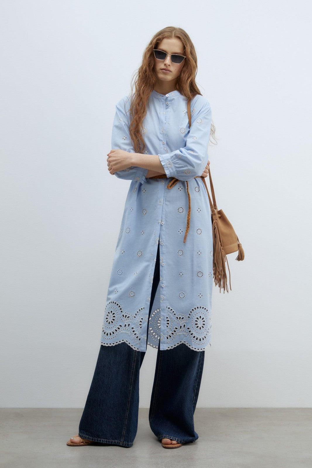 Sfera Embroidered chambray dress - Blue 10 Shaws Department Stores