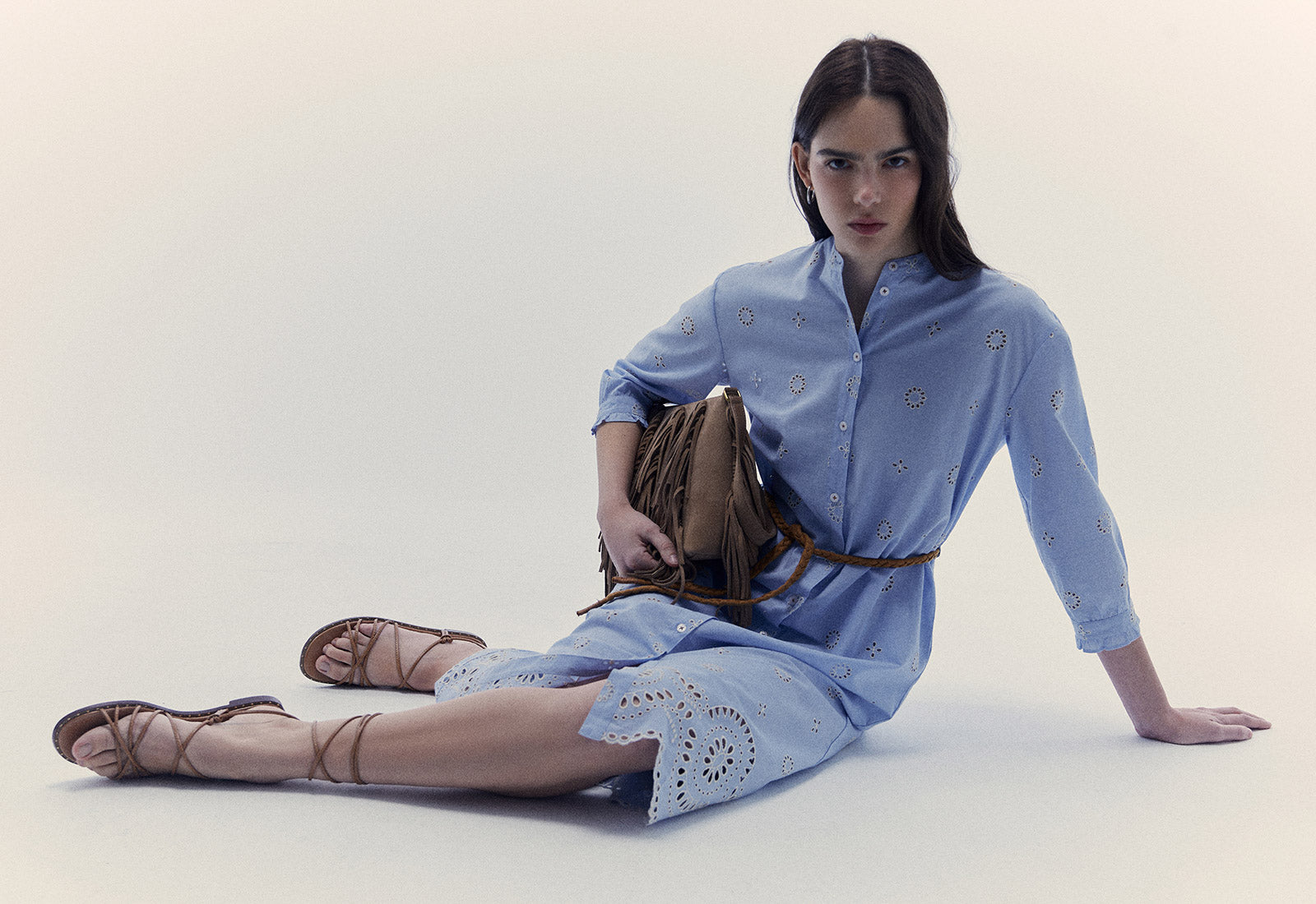 Sfera Embroidered chambray dress - Blue 14 Shaws Department Stores