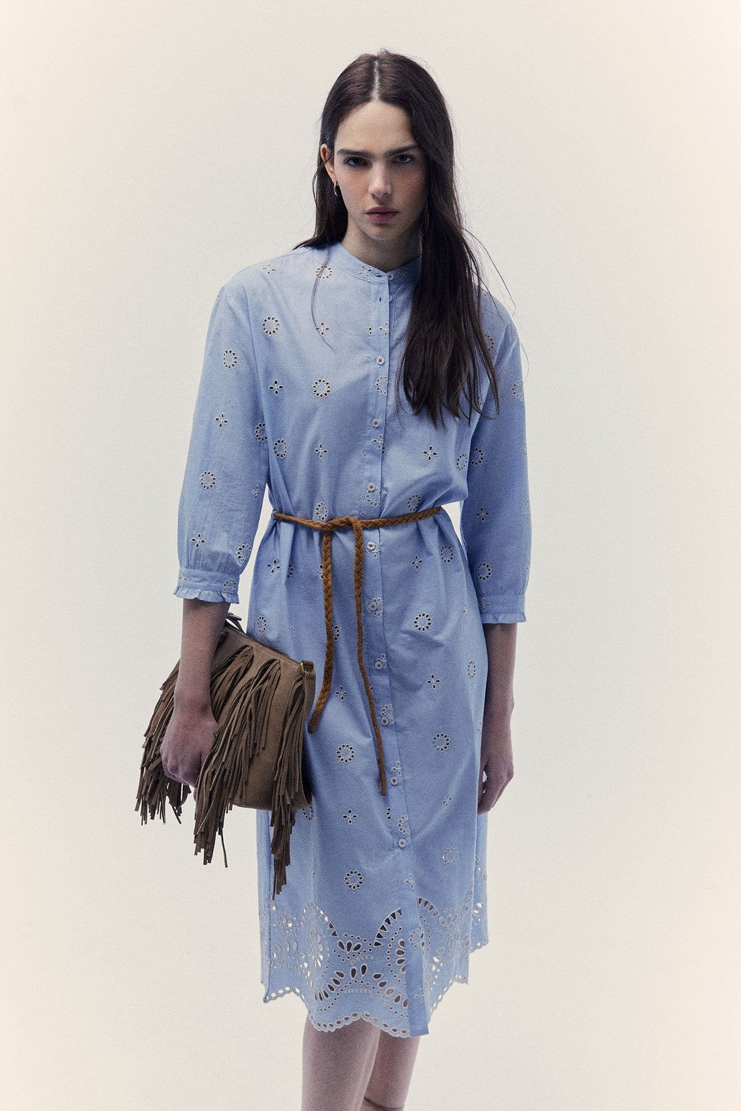 Sfera Embroidered chambray dress - Blue 2 Shaws Department Stores