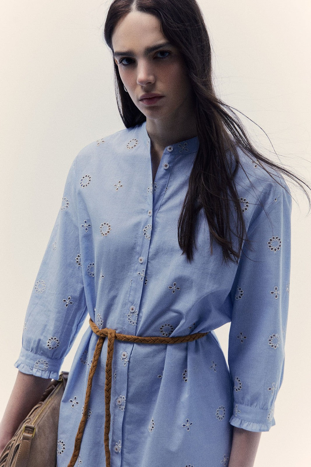Sfera Embroidered chambray dress - Blue 3 Shaws Department Stores