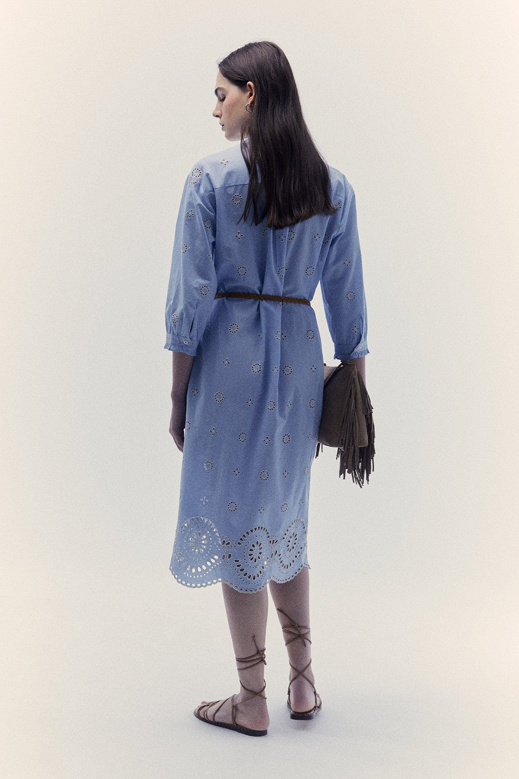 Sfera Embroidered chambray dress - Blue 5 Shaws Department Stores